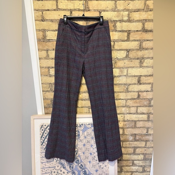 new Veronica Beard lebone gray wool plaid flare trousers - Picture 5 of 10